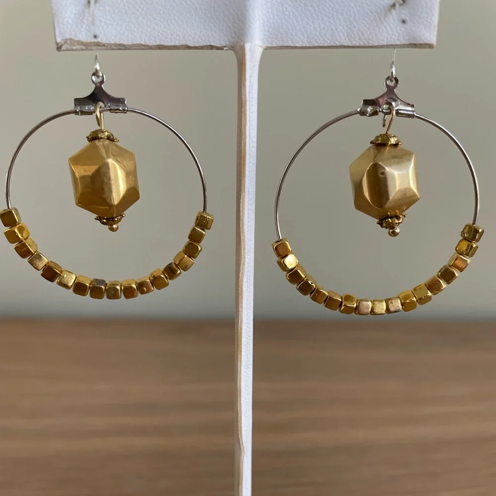 HAND CRAFTED EARRINGS Silver Hoops Goldtone Focals Gold Plated Cubes Statement